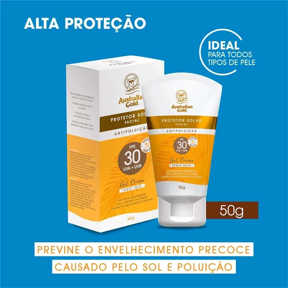 Australian Gold Protetor Solar Facial Gel Creme Fps 30 50Gr, Australian Gold
